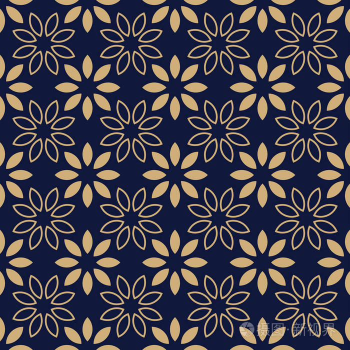 深蓝色和米黄色矢量插图,抽象自然,夏季植物装饰,图形设计背景