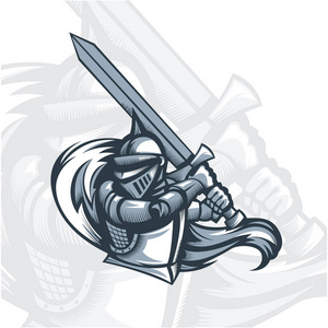 单色圣骑士骑士与剑. eps10矢量图形. 分层和可编辑.照片