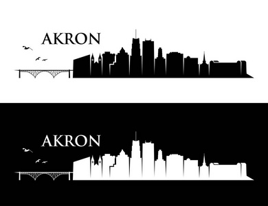 阿克伦城市天际线建筑矢量海报图片