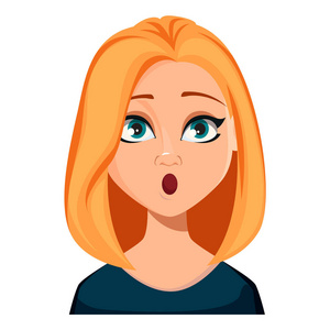 金发女人的面部表情惊讶. 美丽的卡通人物现代商业女性.