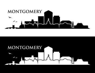 蒙哥马利城市天际线建筑矢量海报