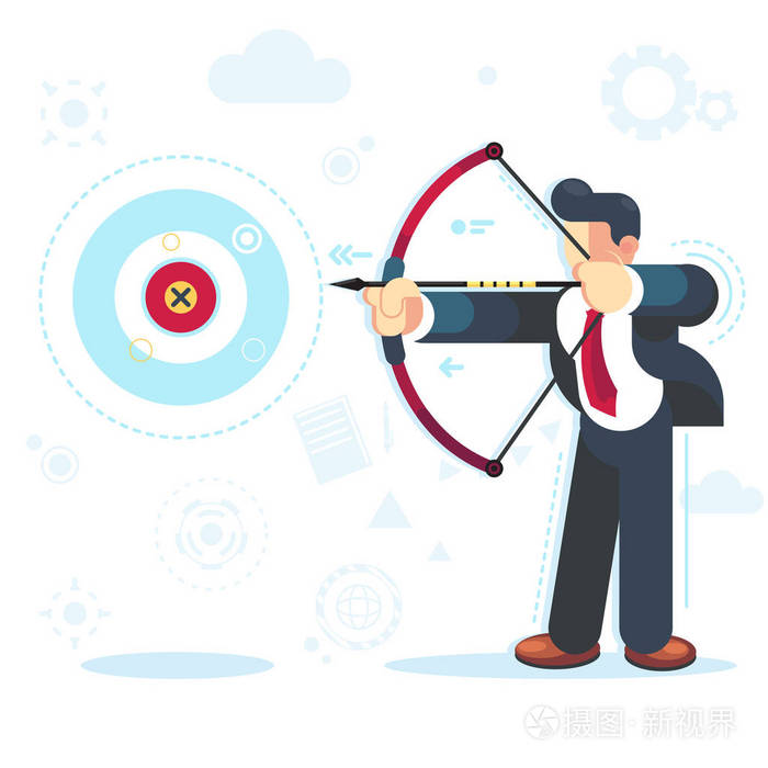 平面矢量商人瞄准目标概念商业矢量插图达到您的目标