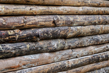 木制背景木背景的个别板聚集在盾牌上。 木制木材的原木背景。 作为设计拼贴的一般抽象木制背景