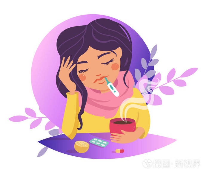 插画 打喷嚏,流感,疾病,感染,传播病媒.卡通.孤立的艺术.eps