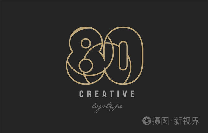 黑色和黄色黄金号码80标志设计适合公司或企业