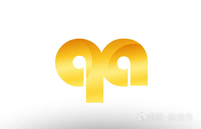 设计字母表字母标志组合QaQa与黄金金属渐变颜色的公司或企业