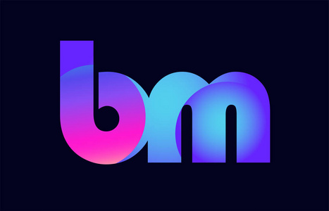 字母表字母组合的设计BMBm粉红色蓝色渐变颜色适合作为公司或企业的标志