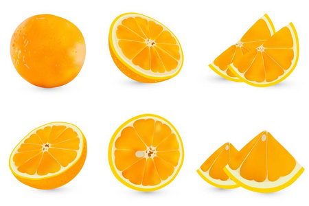向量设置逼真的整个橙色和半橙色查出的白色背景