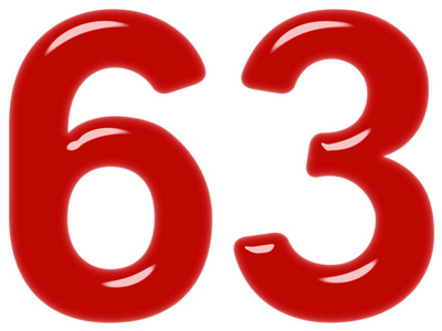 Numeral63，63，63，在白色背景上隔离，3d渲染