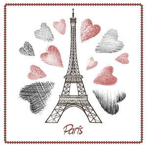 s Day. Illustration black ink Eiffel Tower. Handdrawing. Vector