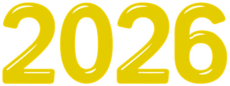 铭文2026从黄色玻璃或塑料隔离白色背景3D渲染