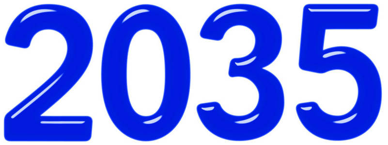 从蓝色玻璃或塑料隔离的白色背景3d渲染2035铭文.摄影图