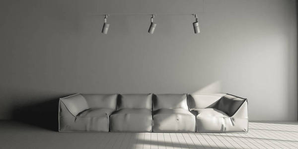 阁楼的内部生活。 舒适的房间有沙发枕头和木地板。 3D渲染插图背景模板合成3D渲染