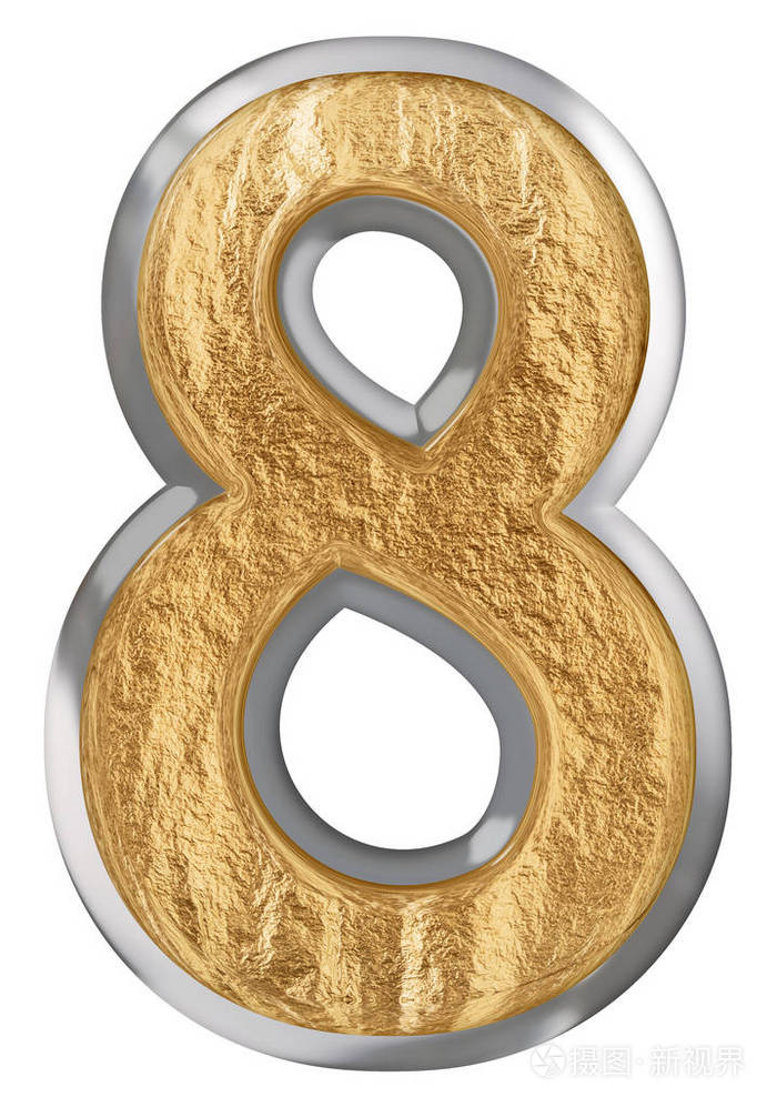 数字8八隔离在白色背景3d渲染