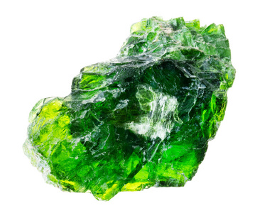 天然矿物的宏观摄影从地质采集原始铬透辉石(西伯利亚祖母绿)晶体在