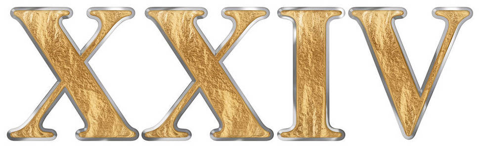 罗马数字xxiv quattuor和viginti24,24,24,24,孤立在白色背景3d渲染上