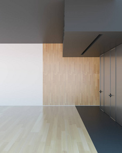 现代轻空阁楼客房，白色墙壁和木制地板3渲染插图模板组成