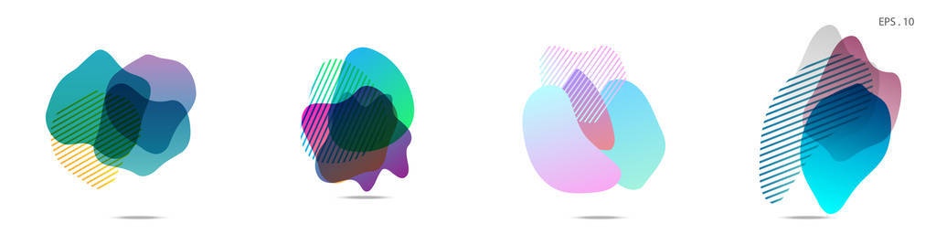 一组抽象的现代图形元素。 动态彩色形式和线条。 带有流动液体形状的梯度抽象横幅。 设计徽标传单或演示文稿的模板。 矢量。