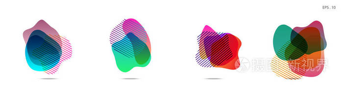 一套抽象的现代图形元素。动态彩色形式和线条。带有流动液体形状的梯度抽象横幅。用于设计徽标传单或演示文稿的模板。矢量。