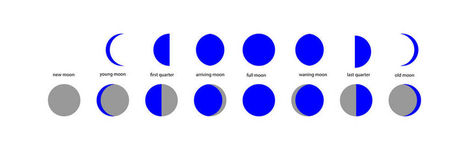 一套简单的月相插图和文本解释图片
