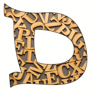 字母表木字母的d字母字母。 白色背景
