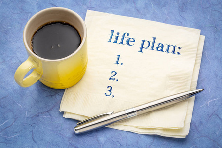 生活计划概念餐巾纸上的空白清单和一杯咖啡