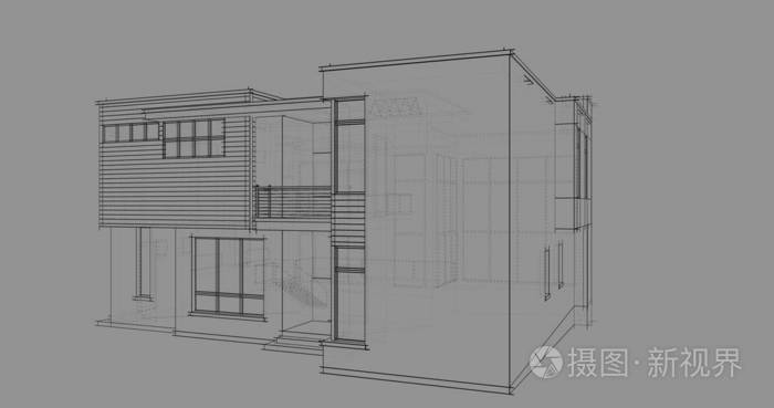 房屋概念草图3d插图