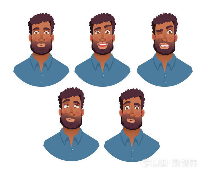 非裔美国人的肖像. 矢量插图