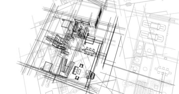 房屋建筑建筑图纸三维插图