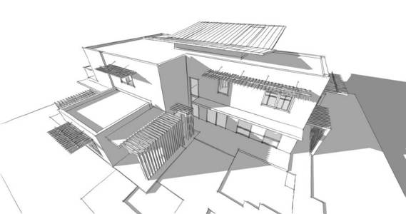 房屋概念草图3D插图