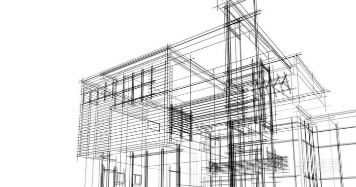 房屋概念草图3d插图