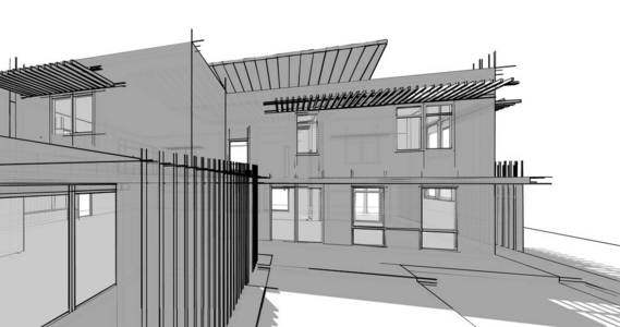 房屋概念草图3D插图
