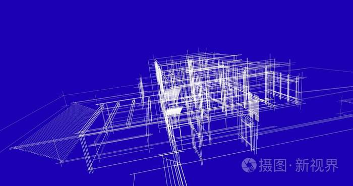 房屋概念草图3D插图