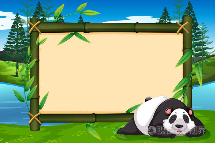 竹框插图上的熊猫