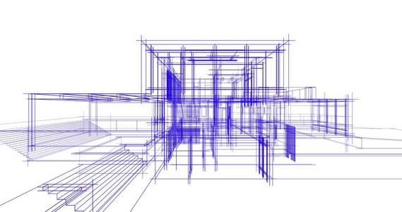 房屋概念草图3D插图