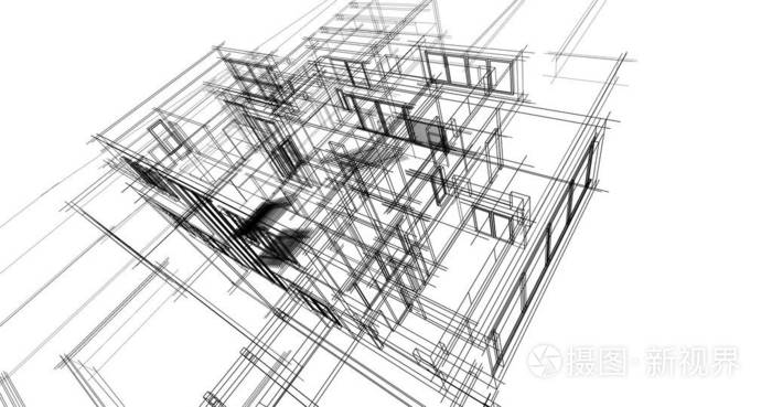 房屋概念草图三维插图