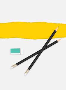 撕纸边缘为背景，黄色区域为复制空间。用铅笔和橡皮擦把纸的纹理剪裁好。矢量图。