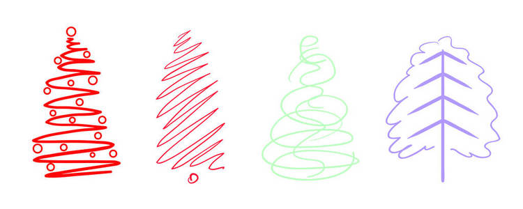 白色上五颜六色的圣诞树。 设置在孤立的背景上进行设计。 几何艺术。 用于多边形的物品，海报，T恤和纺织品。 彩色插图