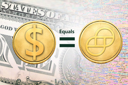 吉尼元(Gusd)硬币等于美元硬币加密货币的概念图像照片