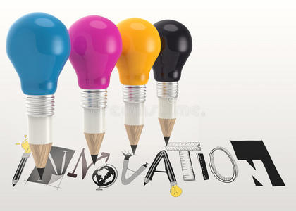 图形文字创新与三维铅笔灯泡图片