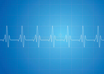 蓝色背景下的心跳心电图听诊器和剪下的图样心向白色的表向抽象医疗