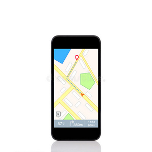 屏幕上带有导航界面的移动触摸手机照片