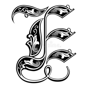 装饰哥特式字体，字母e