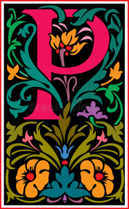 彩色花朵装饰字母p