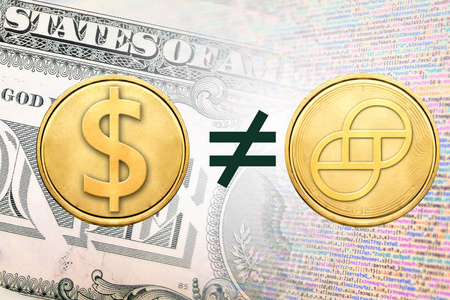 宝石美元(Gusd)硬币不等于美元硬币加密货币的概念图像照片