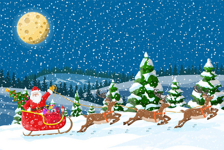 圣诞圣诞老人骑驯鹿雪橇图片