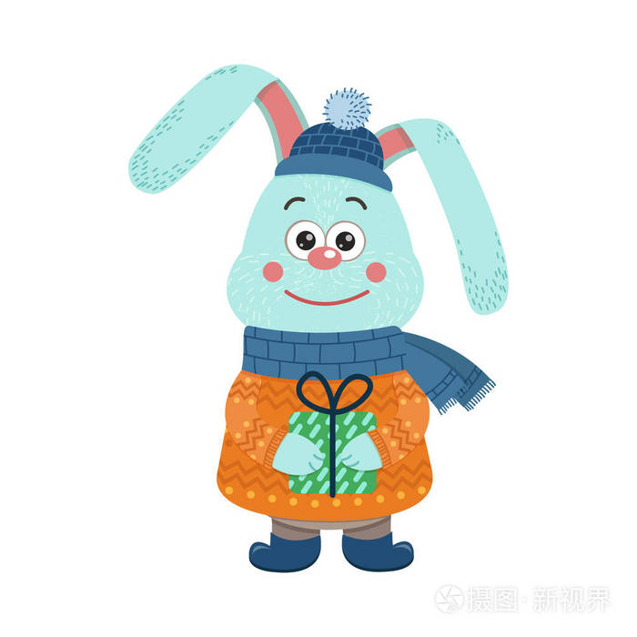孤立可爱的兔子穿着冬天的衣服你的设计矢量图
