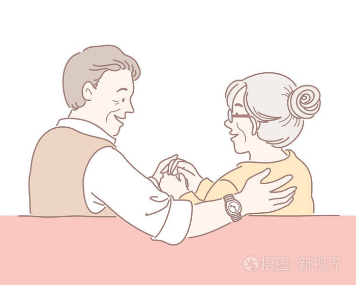 中年夫妇坐在沙发上,互相看着对方的插图