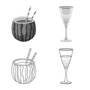 饮料和酒吧图标的矢量插图。网络饮料与党的股票符号的收集