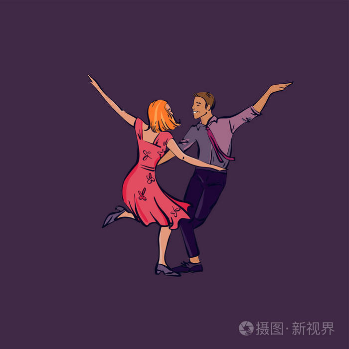 夫妇跳舞摇摆或摇滚矢量插图